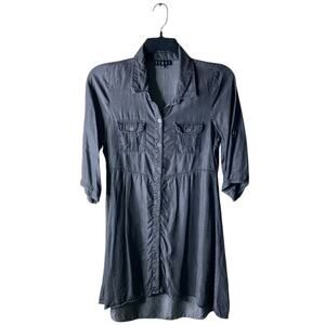 Bluet Button Shirt Dress Womens 6 3/4 Roll Stab Sleeve 100% Tencil Casual Preppy